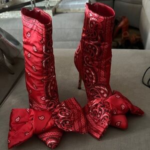 Pink Elephant Iconic Bow Bandana Booties Red Bandana Print
